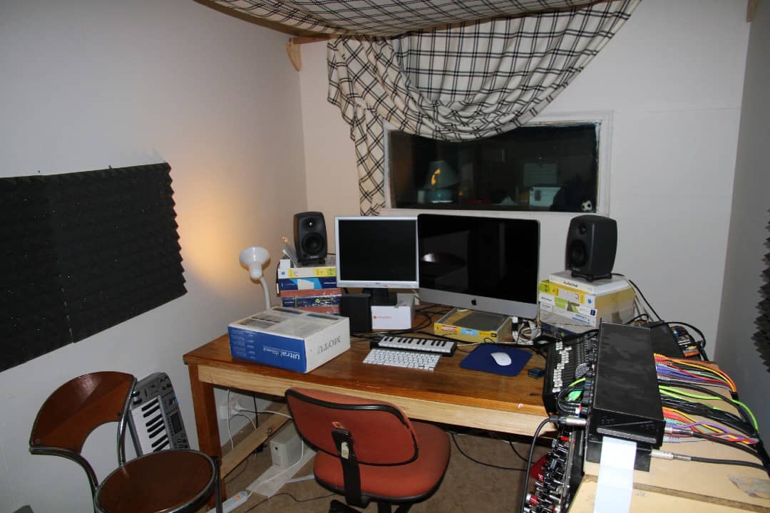 There's a mini recording and mixing studio next to the office.