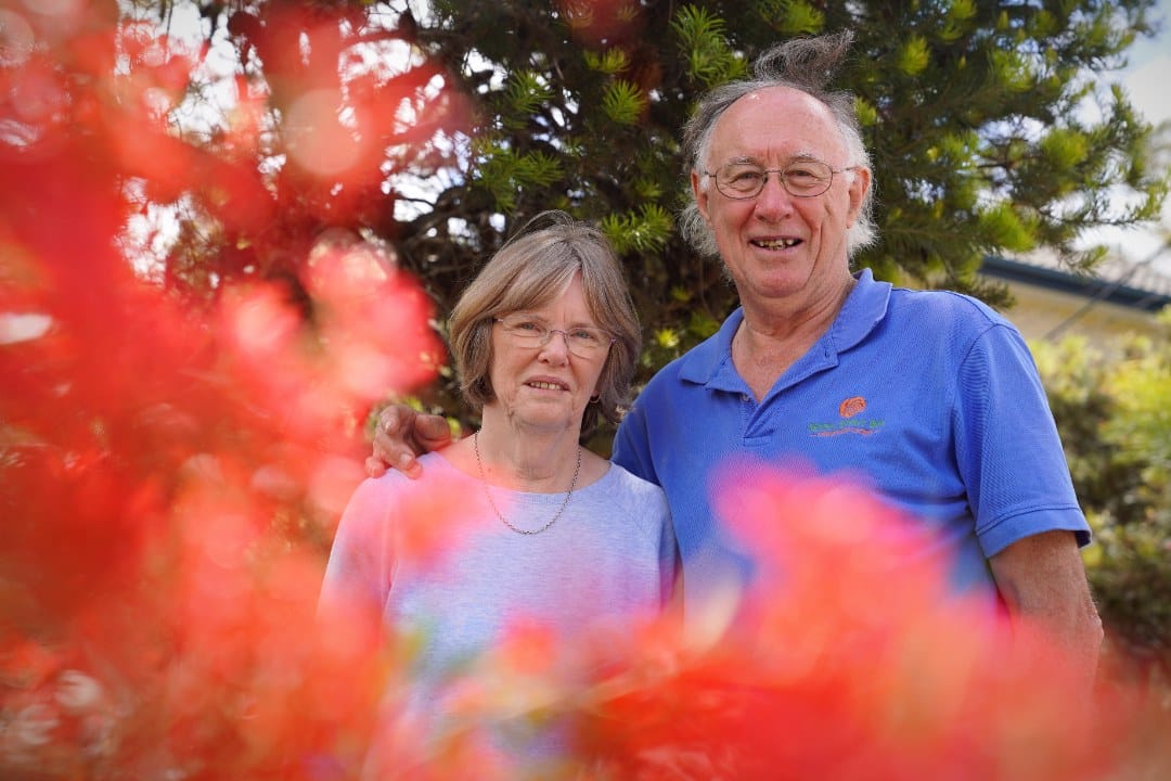 Brian and Carol Roach in the garden